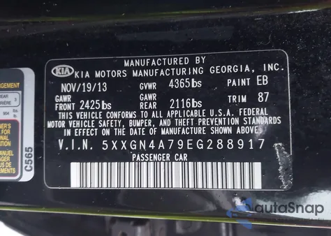 2014 Kia Optima Ex z USA, uszkodzony, nr VIN 5XXGN4A79EG288917